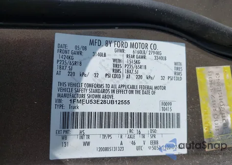 2008 Ford Explorer Sport Trac Limited from USA, damaged, VIN 1FMEU53E28UB12555